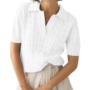 White short sleeve collared sweater size M